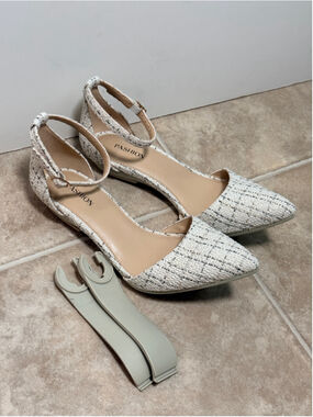 Size 7.5 Pashion Footwear Bone Tweed D'Orsay Flats
